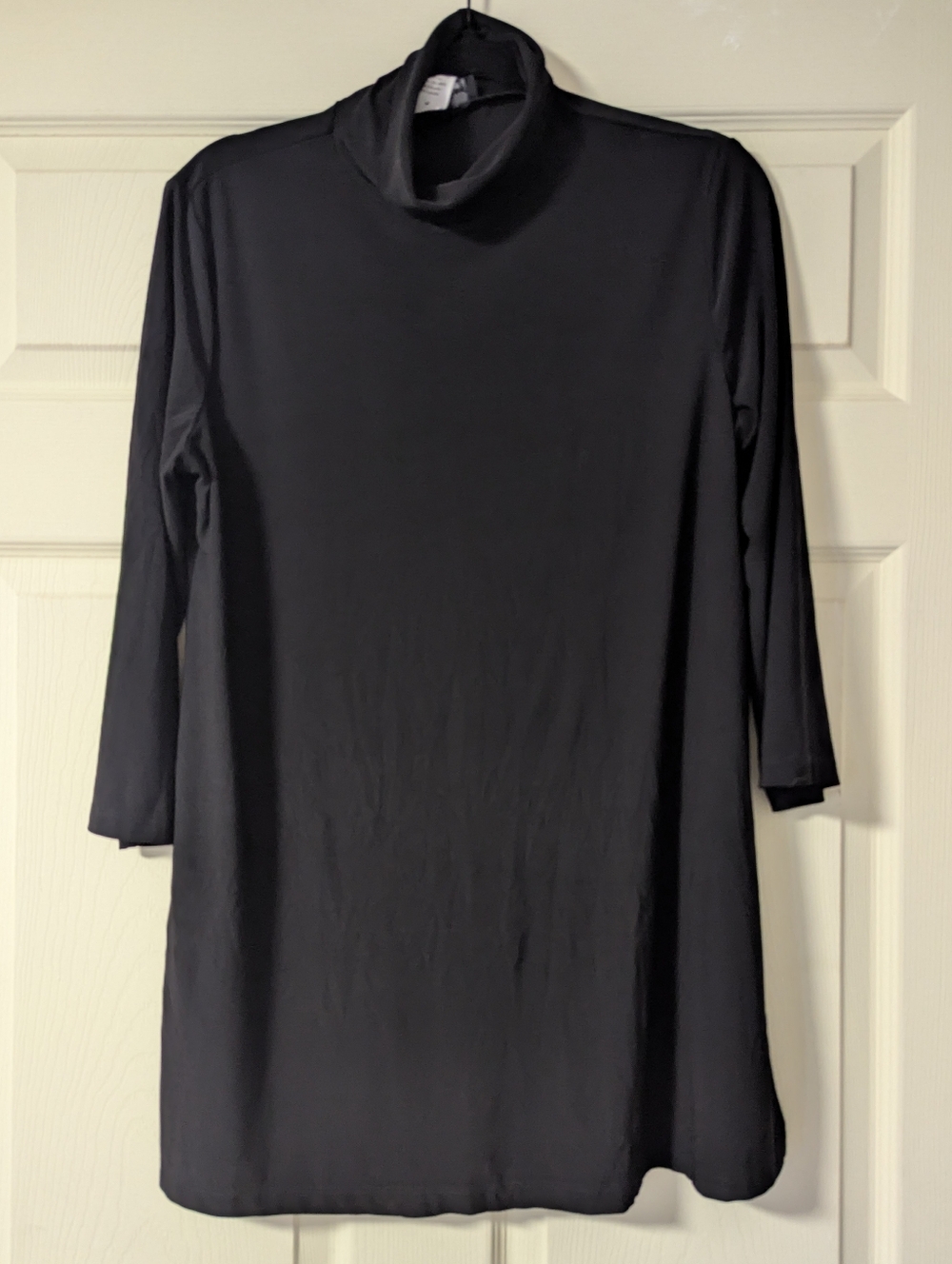 Fall Silky Long Sleeve Turtleneck Roll Neck Modest Tunic Layering Black Autumn